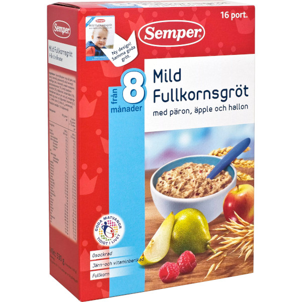 Semper Mild Fullkornsgröt Päron/Äpple/Hallon 8mån