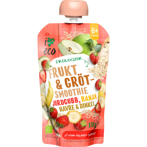 ICA I Love Eco Frukt & Grötsmoothie Jordgubb/Banan/Havre/Dinkel Eko