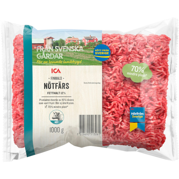 ICA Nötfärs Finmald 12% (Frystinad)